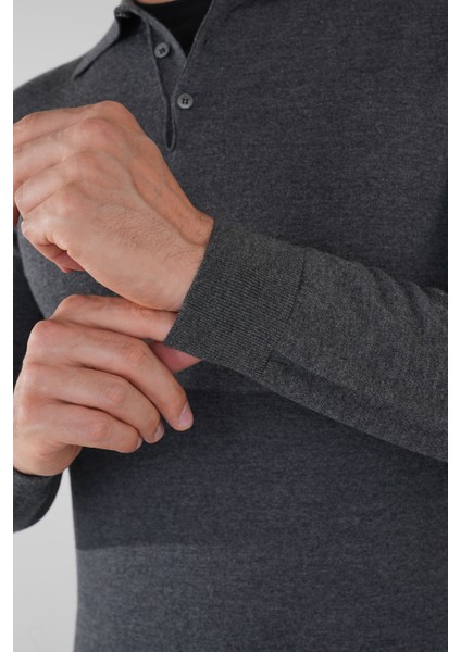 Tr 24201 Düğmeli Polo Yaka Triko Antrasıt TR24K24201_D58 fırsatları