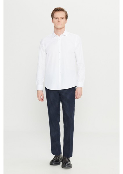 AC&Co / Altınyıldız Classics Erkek Beyaz Ütülemesi Kolay Slim Fit Dar Kesim Klasik Yaka Pamuklu Gömlek