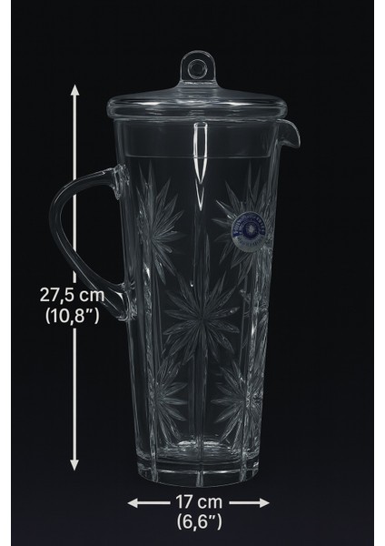 El Yapımı Kristal Sürahi ve 6'lı Bardak Seti - Vego (Sürahi 27,5 cm / Bardak 9,5 Cm) modelleri