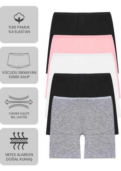 Premium 5’li Kız Çocuk Boxer - Hediye Kutulu, Pamuklu Kumaş, Ultra Yumuşak, Esnek Kalıp, Etiketsiz Tasarım, Kaliteli Ince Bel Lastik Tayt fiyatları