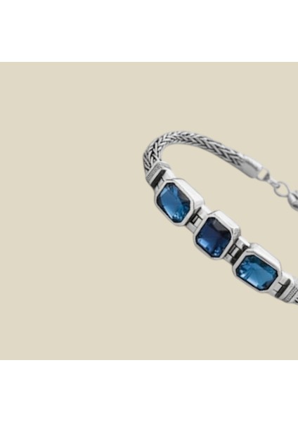 Hasır Örgü Zincirli Mavi Taşlı Erkek Bileklik fiyatları