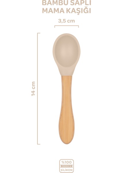 Silikon Beslenme Seti 3'lü Latte Bej / Mama Tabağı, Bambu Saplı Mama Kaşığı ve Çatalı modelleri