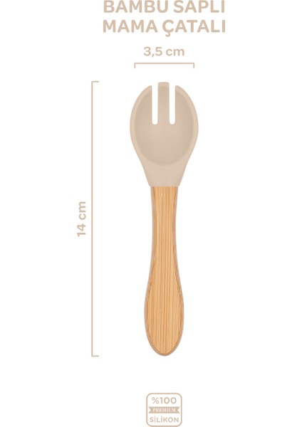 Silikon Beslenme Seti 3'lü Latte Bej / Mama Tabağı, Bambu Saplı Mama Kaşığı ve Çatalı fırsatları