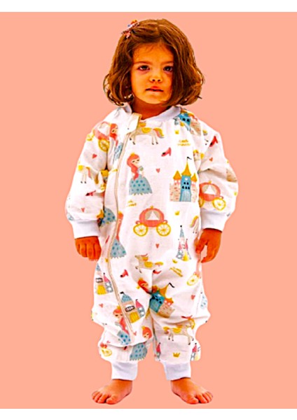 Elyafsız Kışlık Uzun Kol Çift Kat %100 Pamuk Pazen Prensesli Ceylanlı Cocuk Bebek Uyku Tulumu