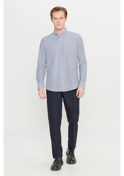Pamuklu Tailored Slim Fit Dar Kesim Düğmeli Klasik Yaka Çizgili Gömlek fiyatları