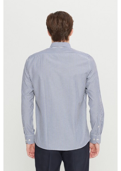Pamuklu Tailored Slim Fit Dar Kesim Düğmeli Klasik Yaka Çizgili Gömlek indirimleri
