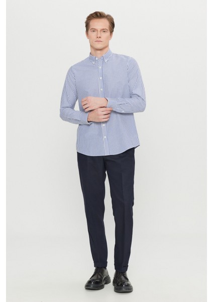 Pamuklu Tailored Slim Fit Dar Kesim Düğmeli Klasik Yaka Çizgili Gömlek fiyatları