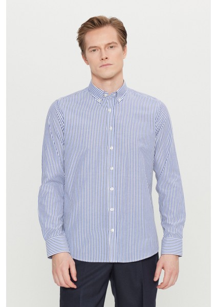 Pamuklu Tailored Slim Fit Dar Kesim Düğmeli Klasik Yaka Çizgili Gömlek modelleri