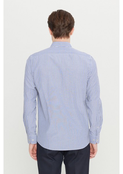 Pamuklu Tailored Slim Fit Dar Kesim Düğmeli Klasik Yaka Çizgili Gömlek indirimleri