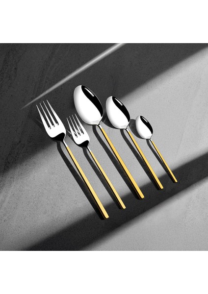 Gloria Altın Sade 6 Kişilik 36 Parça Kutulu Çatal Kaşık Bıçak Takımı