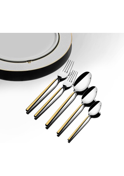 Gloria Altın Sade 6 Kişilik 36 Parça Kutulu Çatal Kaşık Bıçak Takımı fırsatları