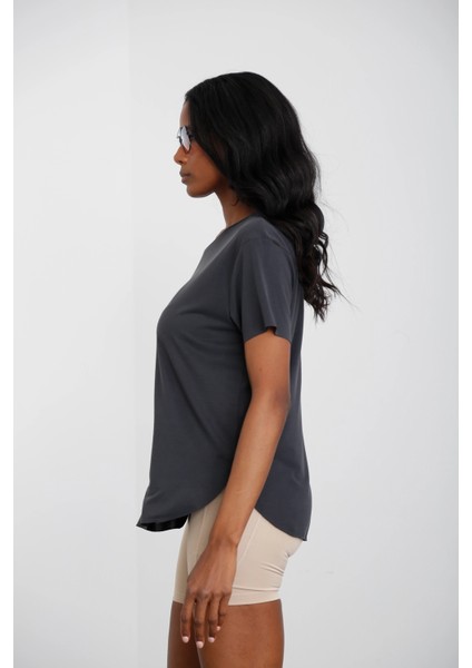 Kadın Yuvarlak Yaka Kol Etek Lazer Kesim Modal T-Shirt fiyatları