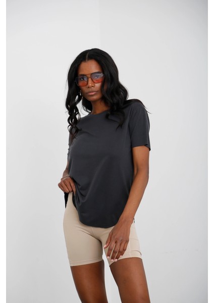 Kadın Yuvarlak Yaka Kol Etek Lazer Kesim Modal T-Shirt modelleri