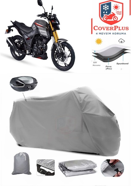 Arora mt 125 Branda Gri Arka Çanta Uyumlu(Topcase) Motosiket Brandası Motor Örtüsü Çadır Su Geçirmez Motosiklet Kılıfı Motor Brandası,lastikli,taşıma Torbalı