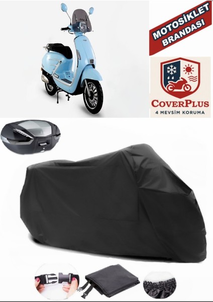 Skjet Bellına 125 Branda Siyah Arka Çanta Uyumlu(Topcase) Motosiket Brandası Motor Örtüsü Çadır Su Geçirmez Motosiklet Kılıfı Motor Brandası,lastikli,taşıma Torbalı