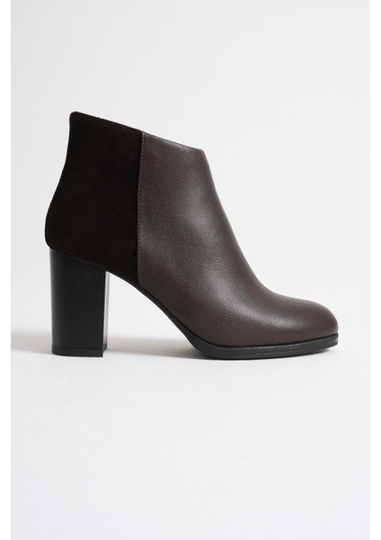 Kadın Hakiki Deri Arkası Süet Detaylı Topuklu Bot - Kahve modelleri
