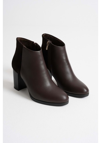 Kadın Hakiki Deri Arkası Süet Detaylı Topuklu Bot - Kahve fırsatları