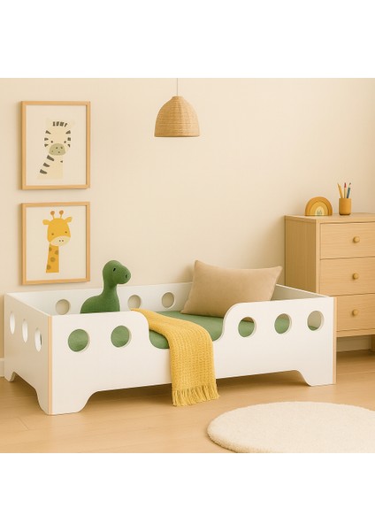 Montessori Yatak Çocuk Yatağı Bebek Karyolası Mdf Tek Kişilik Atlantik Çam