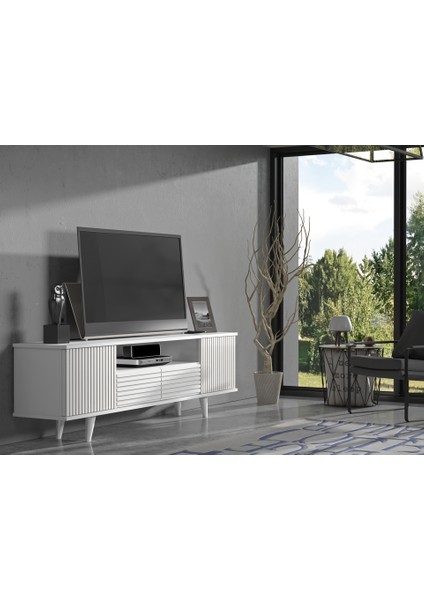 Hunerika Sova Zebra Kapak Premium Tv Ünitesi - Minifiks - Beyaz