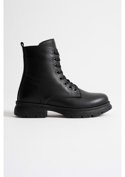 Kadın Hakiki Deri Bağcıklı Fermuarlı Rahat Postal Bot - Siyah modelleri