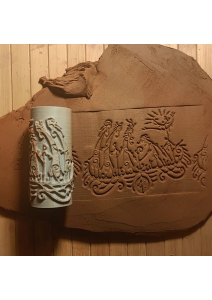 9 cm Iskandinav Doku Rulosu Antik Desen Silindir Desen Oklavası Seramik ve Polimer Kil-Iskandinav fiyatları