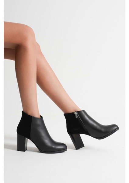 Kadın Hakiki Deri Arkası Süet Detaylı Topuklu Bot - Siyah fiyatları