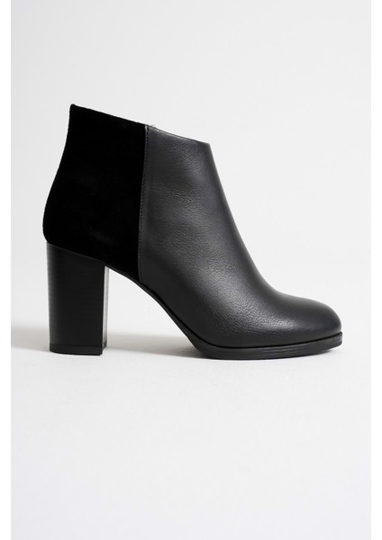 Kadın Hakiki Deri Arkası Süet Detaylı Topuklu Bot - Siyah modelleri