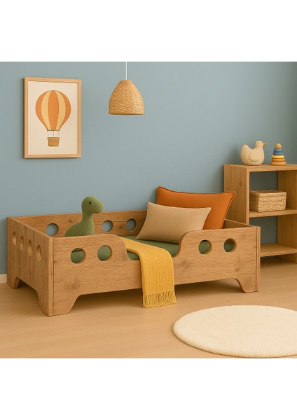 Montessori Yatak Çocuk Yatağı Bebek Karyolası Mdf Tek Kişilik Atlantik Çam