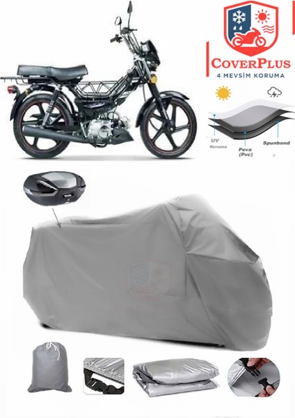 Falcon Flash 100 Branda Gri Arka Çanta Uyumlu(Topcase) Motosiket Brandası Motor Örtüsü Çadır Su Geçirmez Motosiklet Kılıfı Motor Brandası,lastikli,taşıma Torbalı