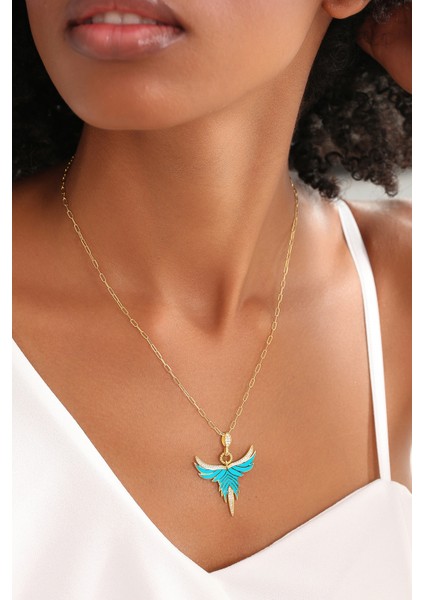 Kadın 925 Ayar Mineli Anka Kuşu Kolye