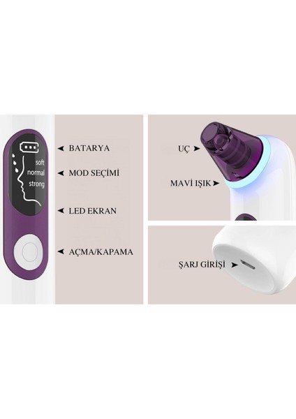 Profesyonel Mavi Işıklı Siyah Nokta ve Akne Temizleyici – 4 Başlık, 3 Emiş Modu, LCD Ekranlı indirimleri