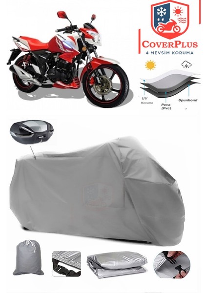 Arora Ar 180-19 Ars Branda Gri Arka Çanta Uyumlu(Topcase) Motosiket Brandası Motor Örtüsü Çadır Su Geçirmez Motosiklet Kılıfı Motor Brandası,lastikli,taşıma Torbalı