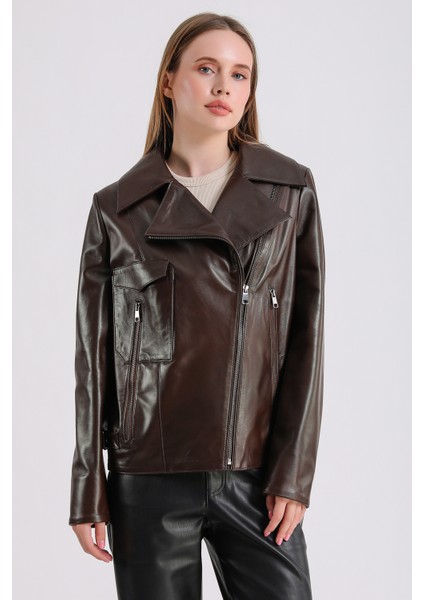 Billie Kadın Deri Biker Ceket