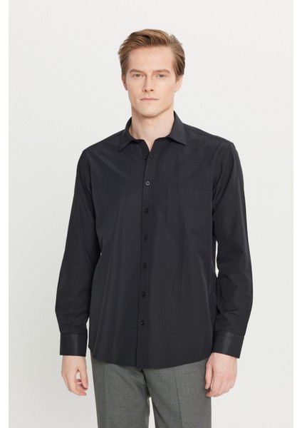 AC&Co / Altınyıldız Classics Erkek Siyah Kolay Ütülenebilir Comfort Fit Geniş Kesim Klasik Yaka Gömlek fırsatları