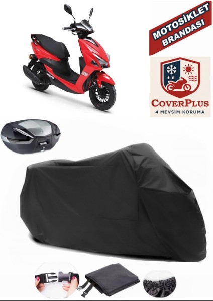 Kuba Pesaro 50 x Branda Siyah Arka Çanta Uyumlu(Topcase) Motosiket Brandası Motor Örtüsü Çadır Su Geçirmez Motosiklet Kılıfı Motor Brandası,lastikli,taşıma Torbalı