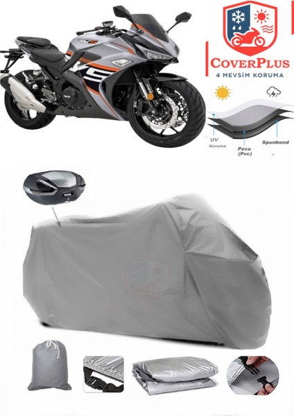 Rks R250 Branda Gri Arka Çanta Uyumlu(Topcase) Motosiket Brandası Motor Örtüsü Çadır Su Geçirmez Motosiklet Kılıfı Motor Brandası,lastikli,taşıma Torbalı