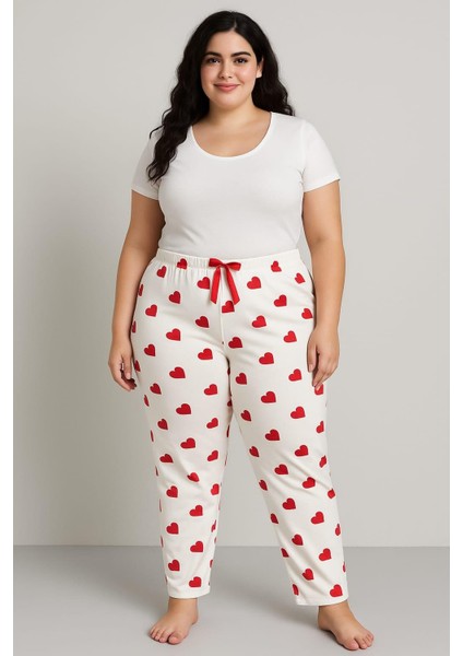 Kadın Büyük Beden Desenli Milan Tek Alt Beyaz