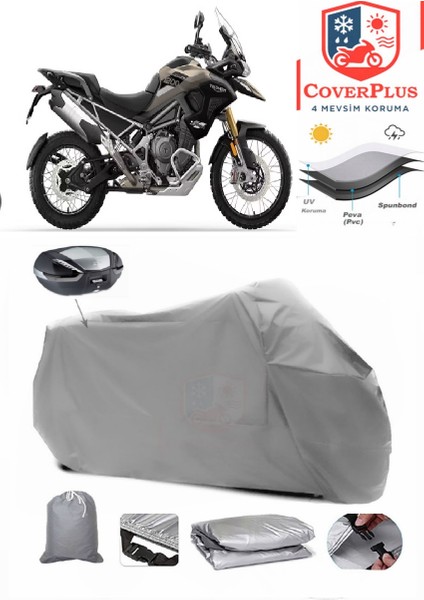 Triumph Tiger 1200 Rally Pro Branda Gri Arka Çanta Uyumlu(Topcase) Motosiket Brandası Motor Örtüsü Çadır Su Geçirmez Motosiklet Kılıfı Motor Brandası,lastikli,taşıma Torbalı