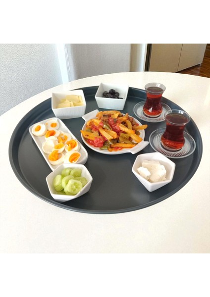 Metal Tepsi Kahvaltı Çay Kahve Sunum Tepsisi 50 cm Yuvarlak fiyatları