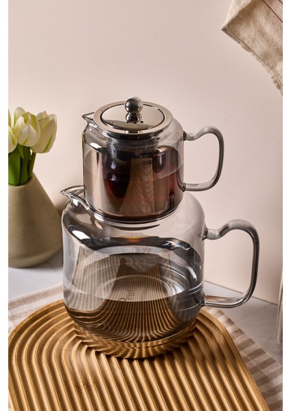 Elena Füme Indüksiyon Tabanlı Borosilikat Cam Çaydanlık Takımı fiyatları