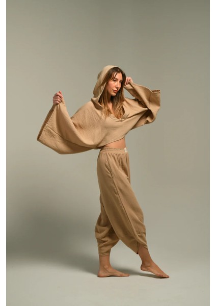 V Yakalı Kapüşonlu Bluz