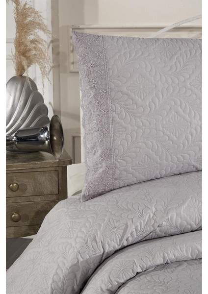 Zoya Dantelli Kapitoneli Ultrasonik Çift Kişilik Yatak Örtüsü Gri fiyatları