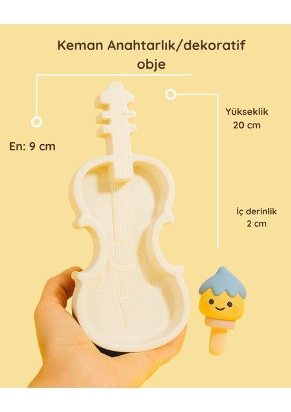 Keman Şeklinde Seramik Anahtarlık ve Dekoratif Obje – 20 cm El Yapımı Duvar ve Masa Süsü