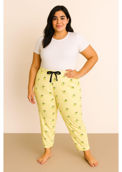 Kadın Desenli Büyük Beden Milan Tek Alt Sarı