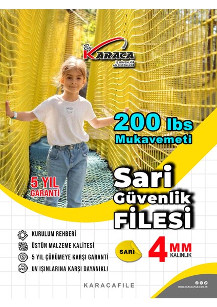 Sarı Güvenlik File 2.5 M Yükseklik | Metreyle Kesim | 4 mm Ip, 5x5 cm Göz Aralığı + Montaj Aparatları