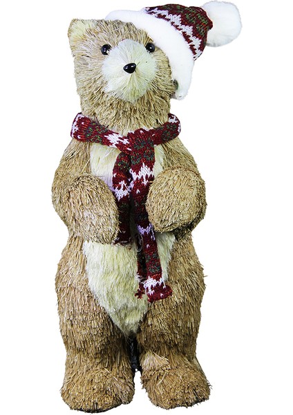 Yılbaşı Temalı Kırmızı Atkılı Bereli Orta Boy Ayı Biblo 48 cm