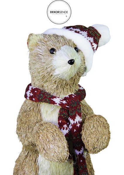 Yılbaşı Temalı Kırmızı Atkılı Bereli Orta Boy Ayı Biblo 48 cm modelleri