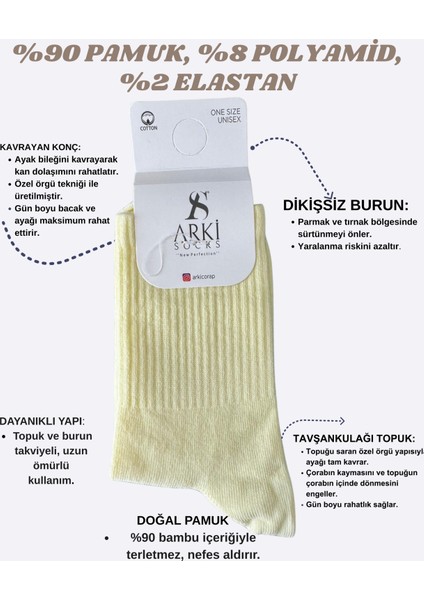 %100 Penye Unisex Çorap – Dikişsiz Burun, Sıkmayan Lastik, Takviyeli Topuk, Yumuşak ve Dayanıklı