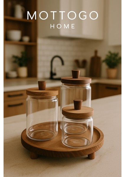 3’lü Akasya Kapaklı Cam Kavanoz Seti 950 700 450ML Ayaklı Yuvarlak Cam Stantlı Saklama Kavanozu fiyatları