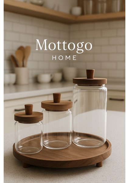 3’lü Akasya Kapaklı Cam Kavanoz Seti 950 700 450ML Ayaklı Yuvarlak Cam Stantlı Saklama Kavanozu modelleri